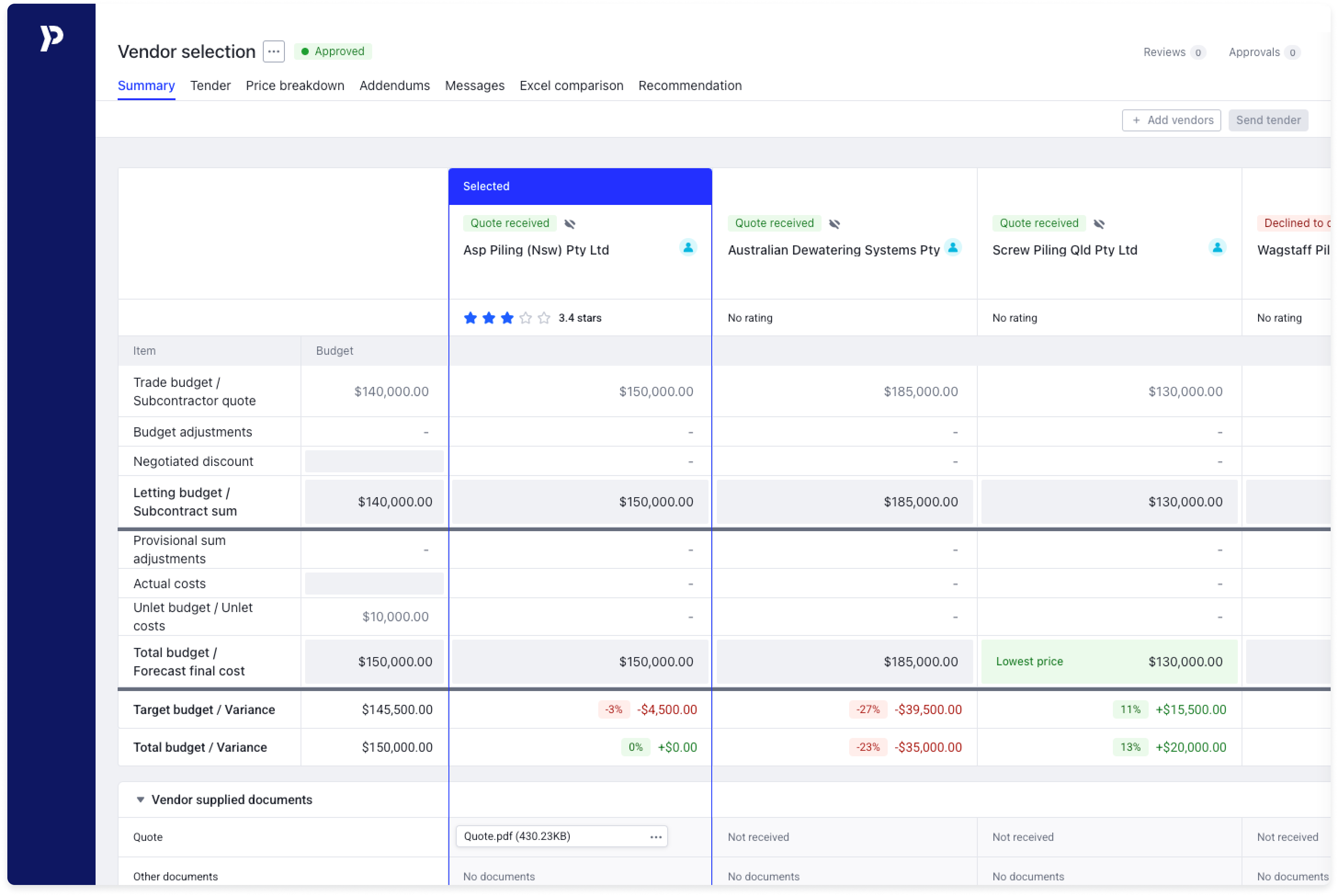 Easily compare, select, and approve vendors