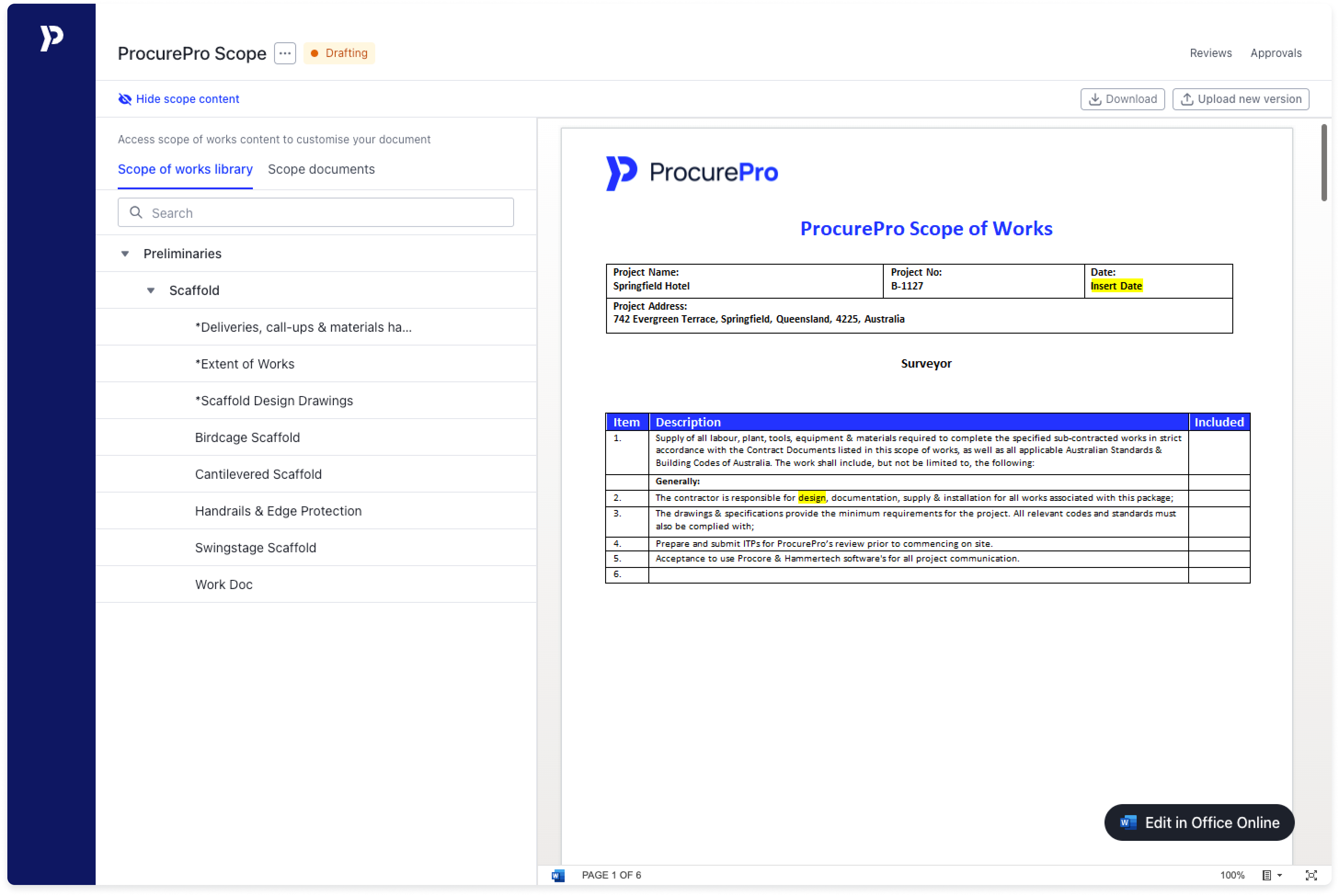 A shared scope of works library that reduces variations