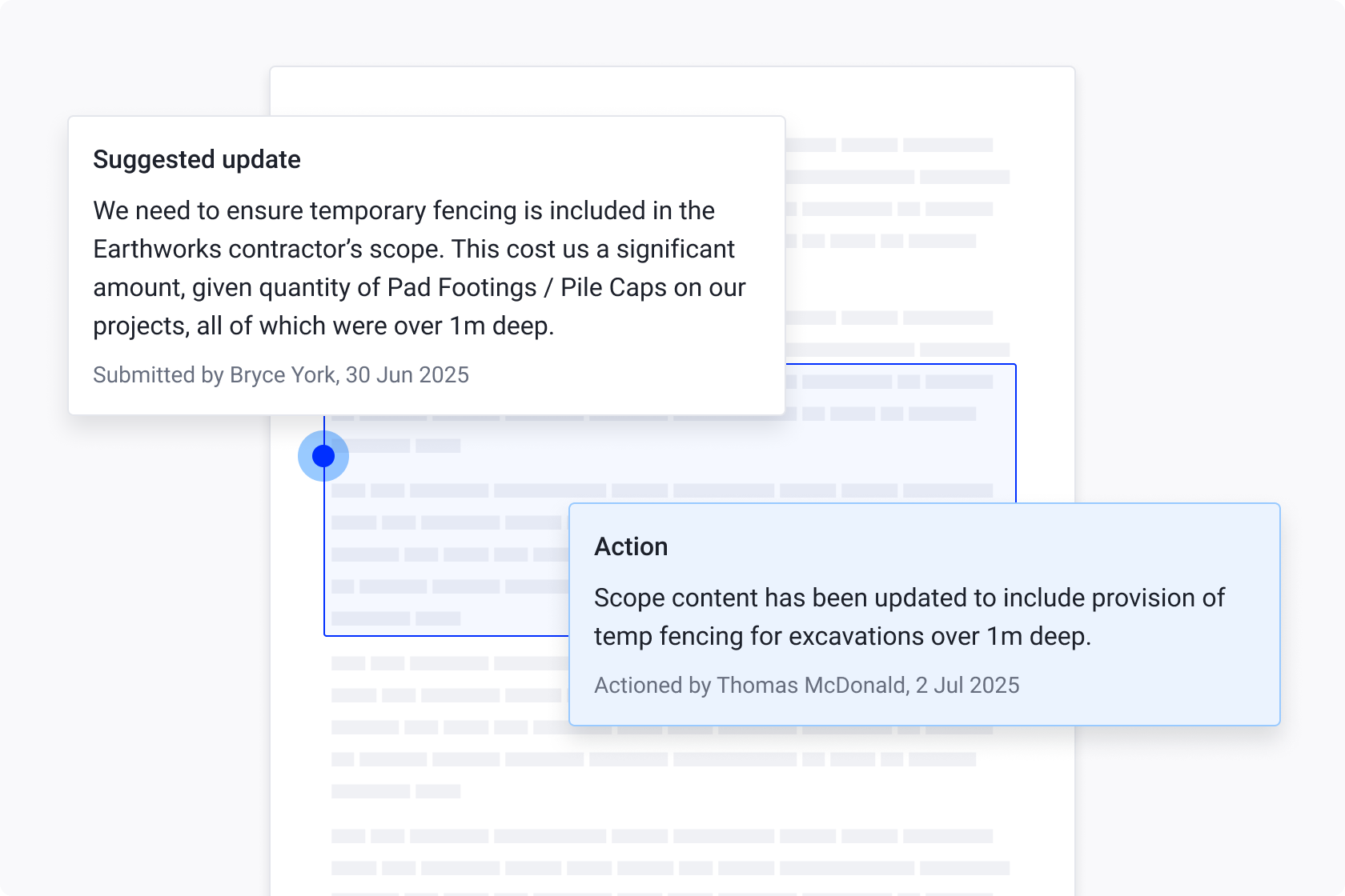 The status column on the procurement schedule with a tooltip showing detailed information about the status of the trade