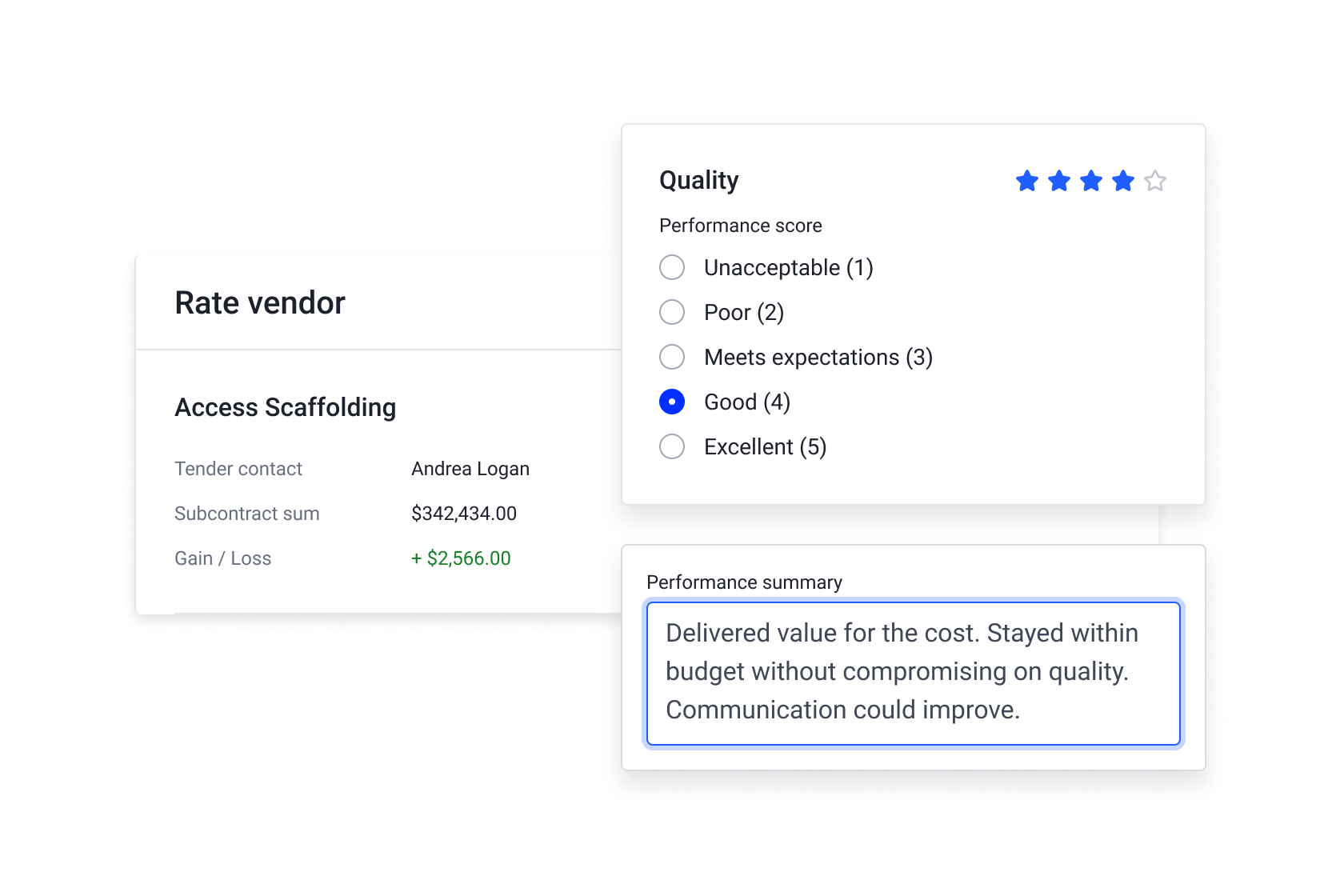 The status column on the procurement schedule with a tooltip showing detailed information about the status of the trade